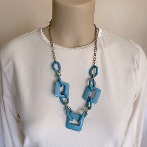 Chunky Blue and Gold Chain Link Necklace
